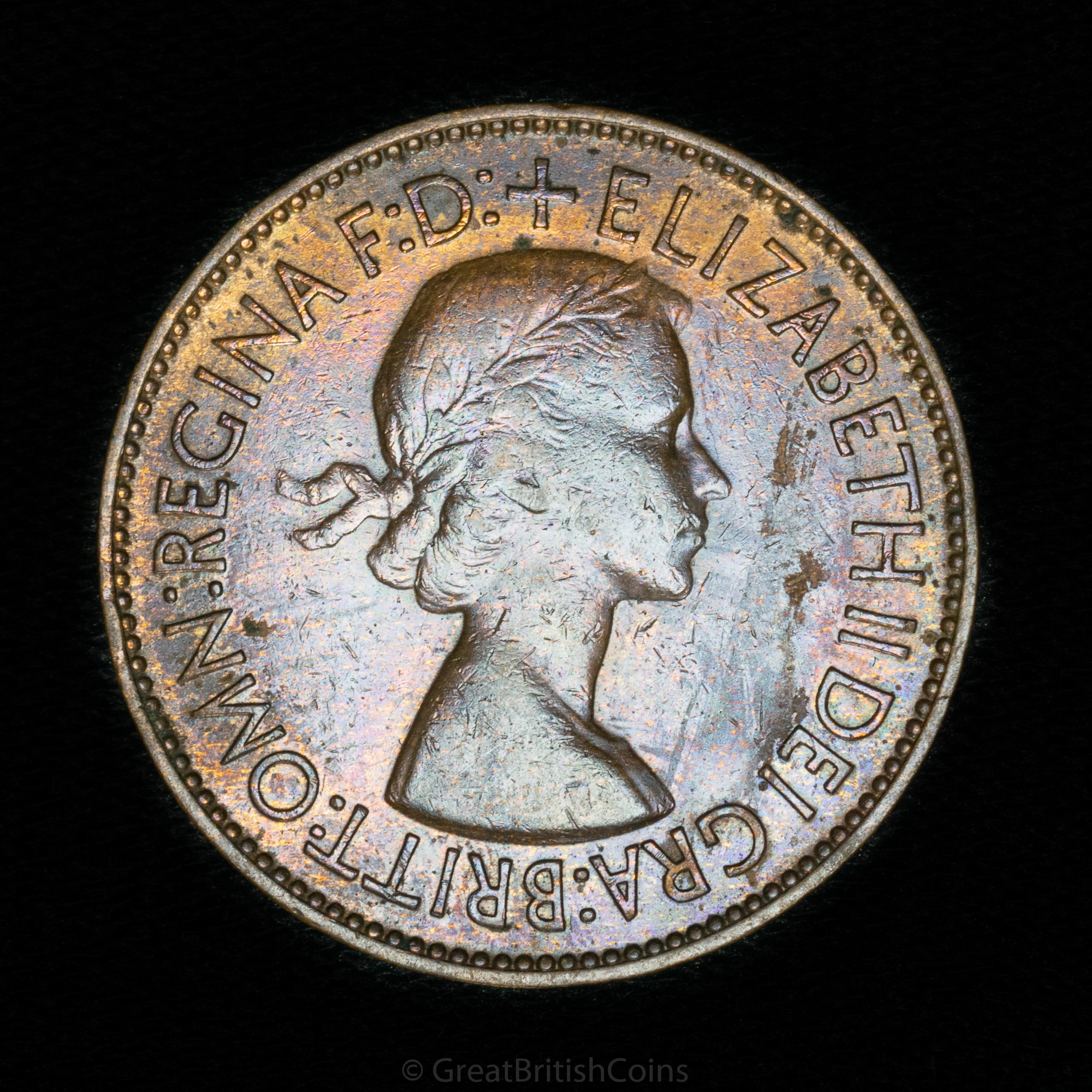 Elizabeth II 1953 Bronze Penny 'Beaded Border'