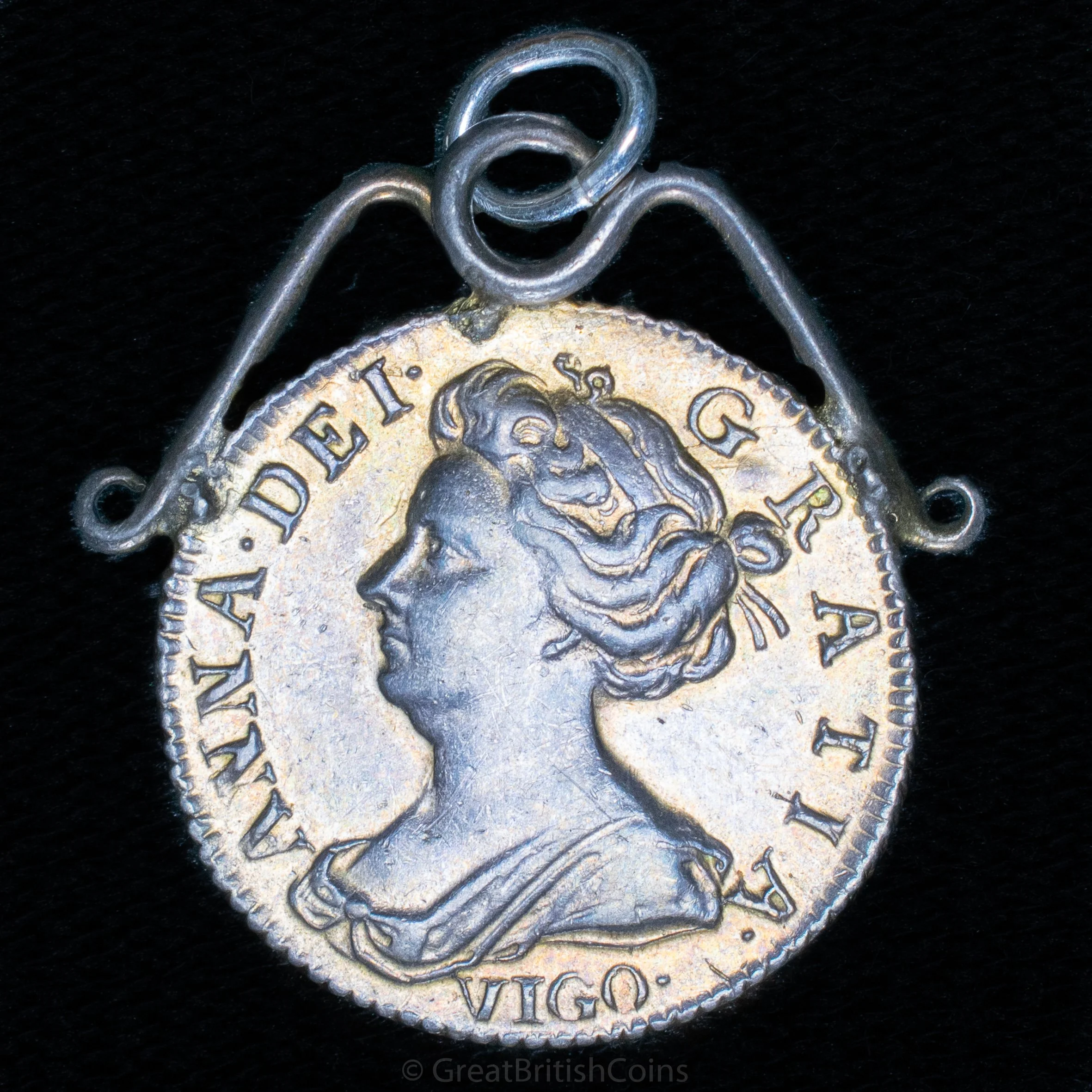 Anne Mounted 1703 Silver Sixpence 'Vigo'