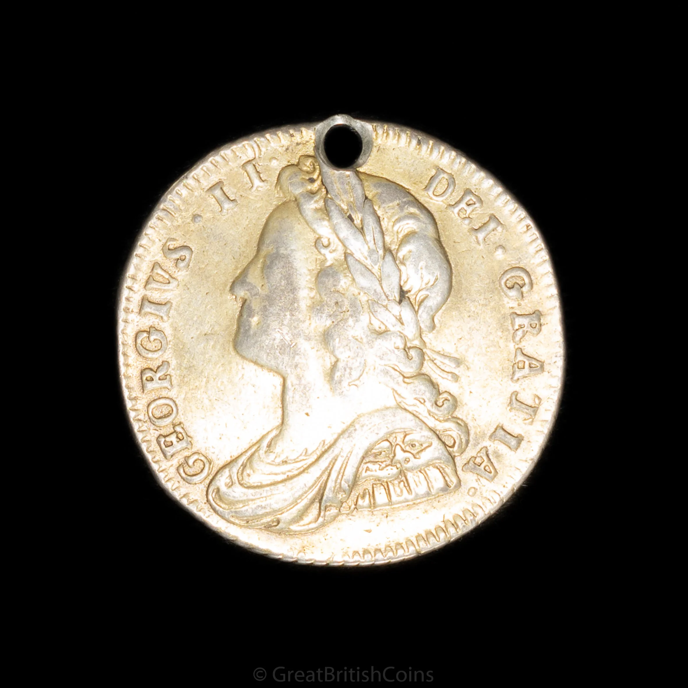 George II 1728 Silver Sixpence 'Plumes' (Holed)