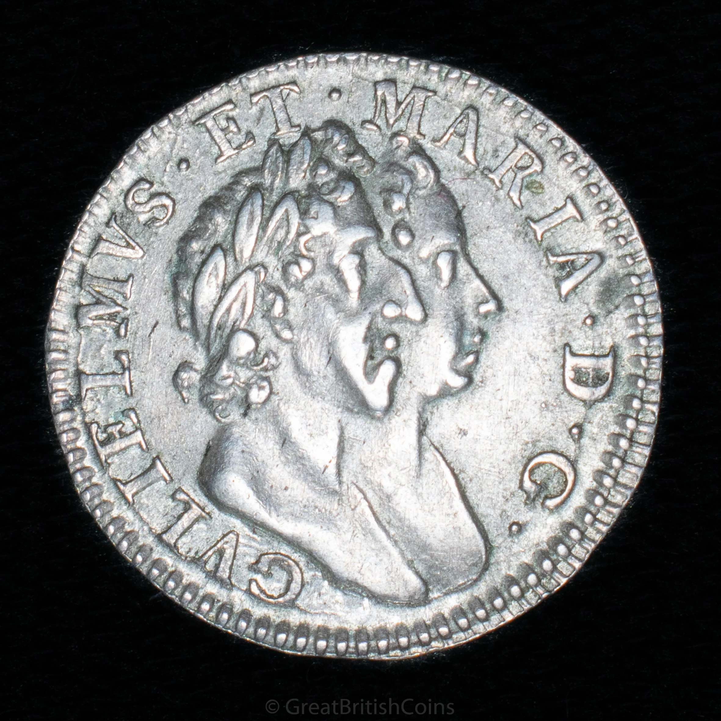 William & Mary 1689 Silver Threepence 'No Stops on Reverse'