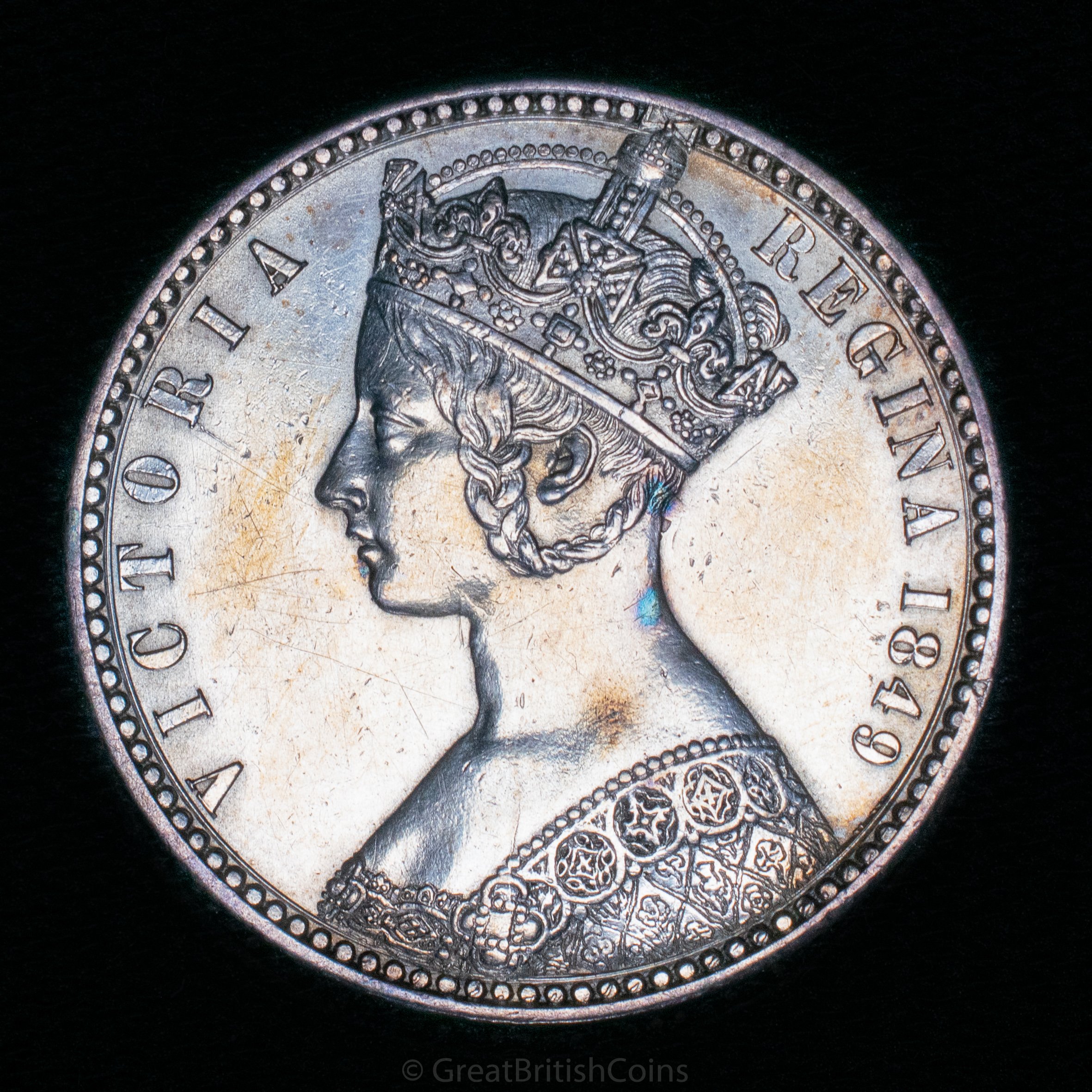Victoria 1849 Silver 'Godless' Florin (W.W. Obliterated)