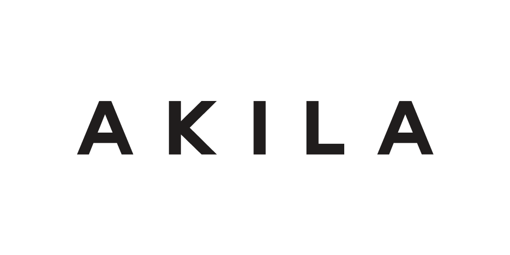 Black background with the word 'AKILA' written in bold, black uppercase letters.