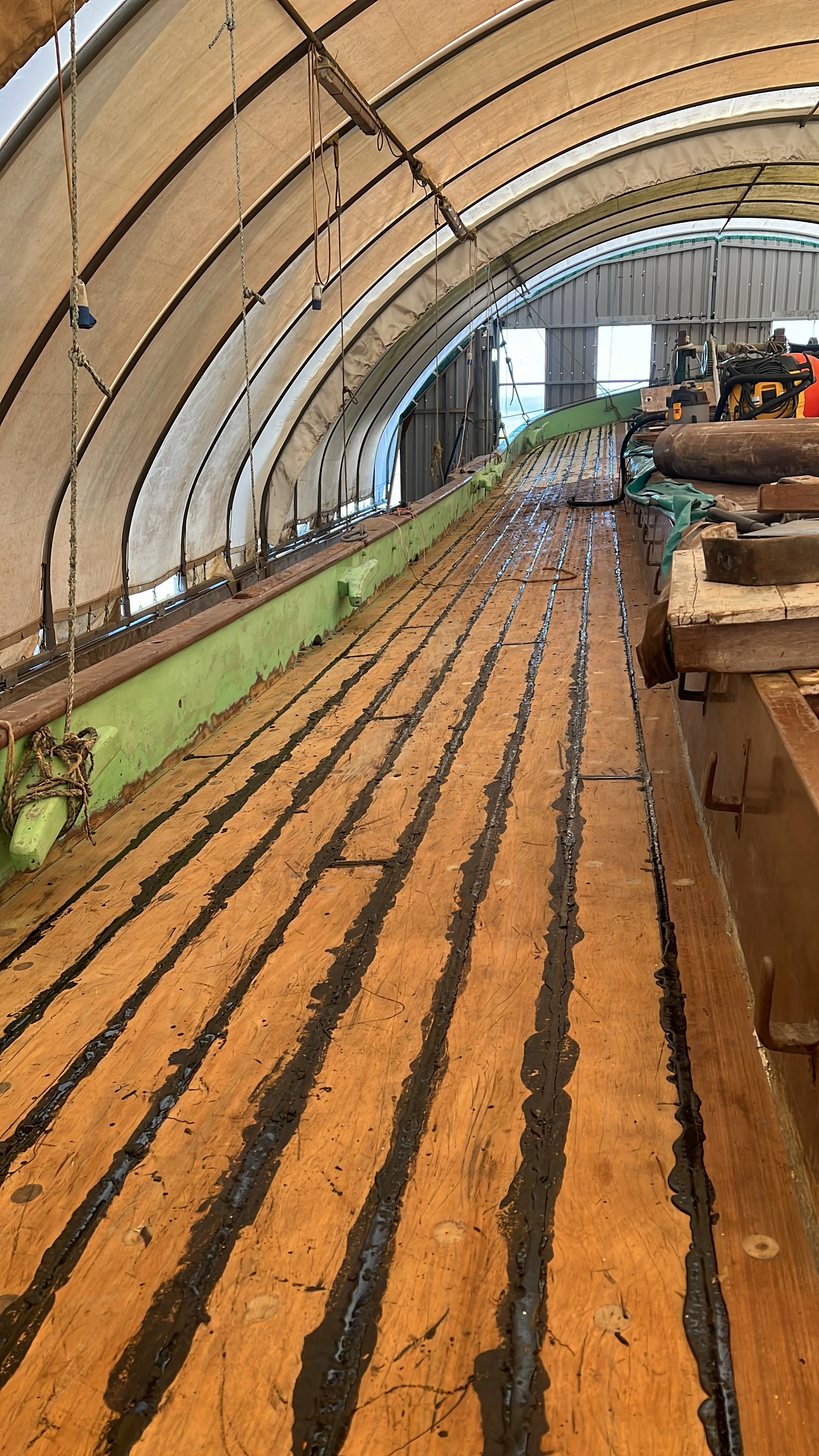 Dawns Decks After Caulking and Pitching - Sailing Barge Dawn 