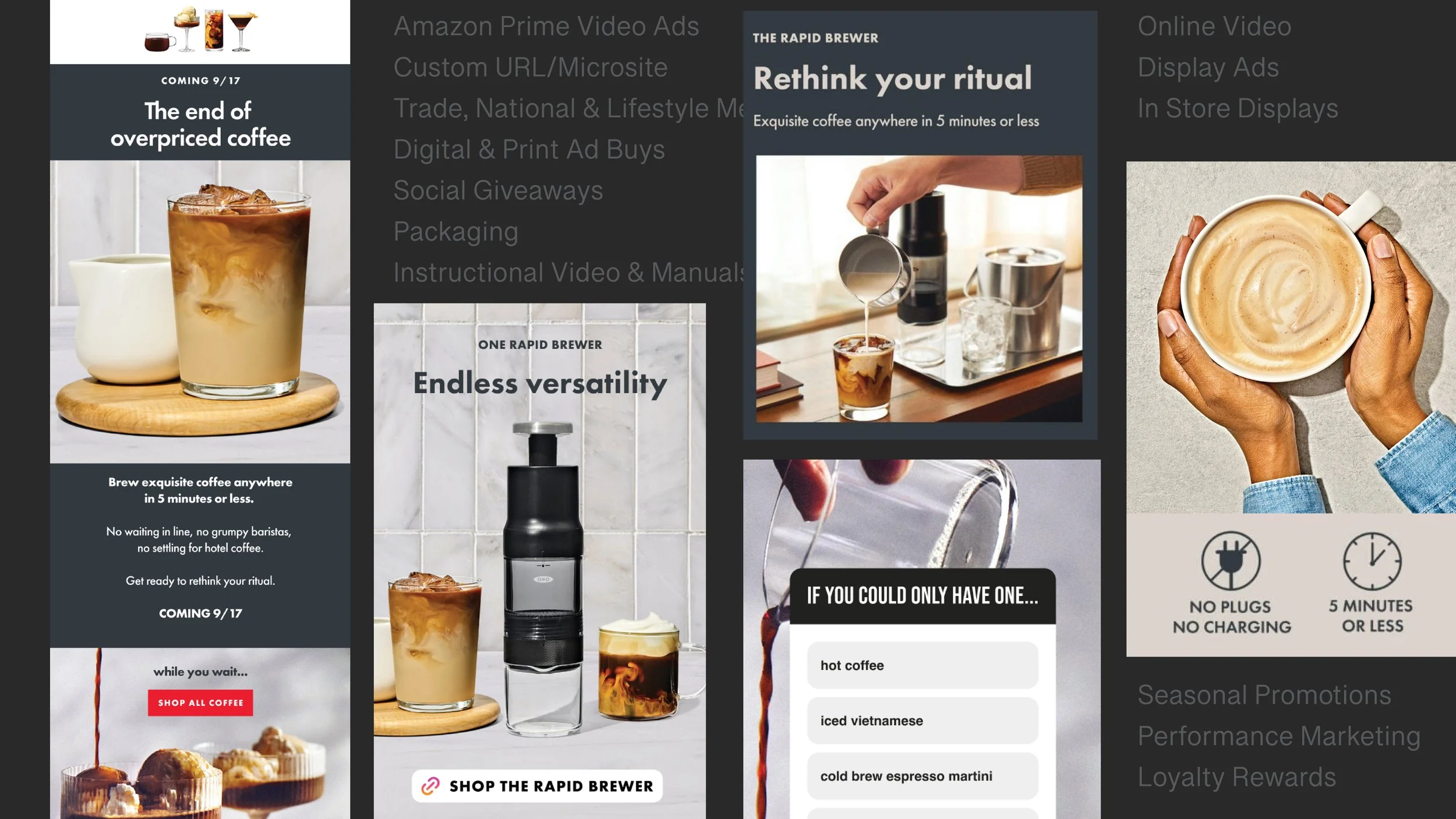 Full funnel creative assets spanning retail, video, and digital marketing
