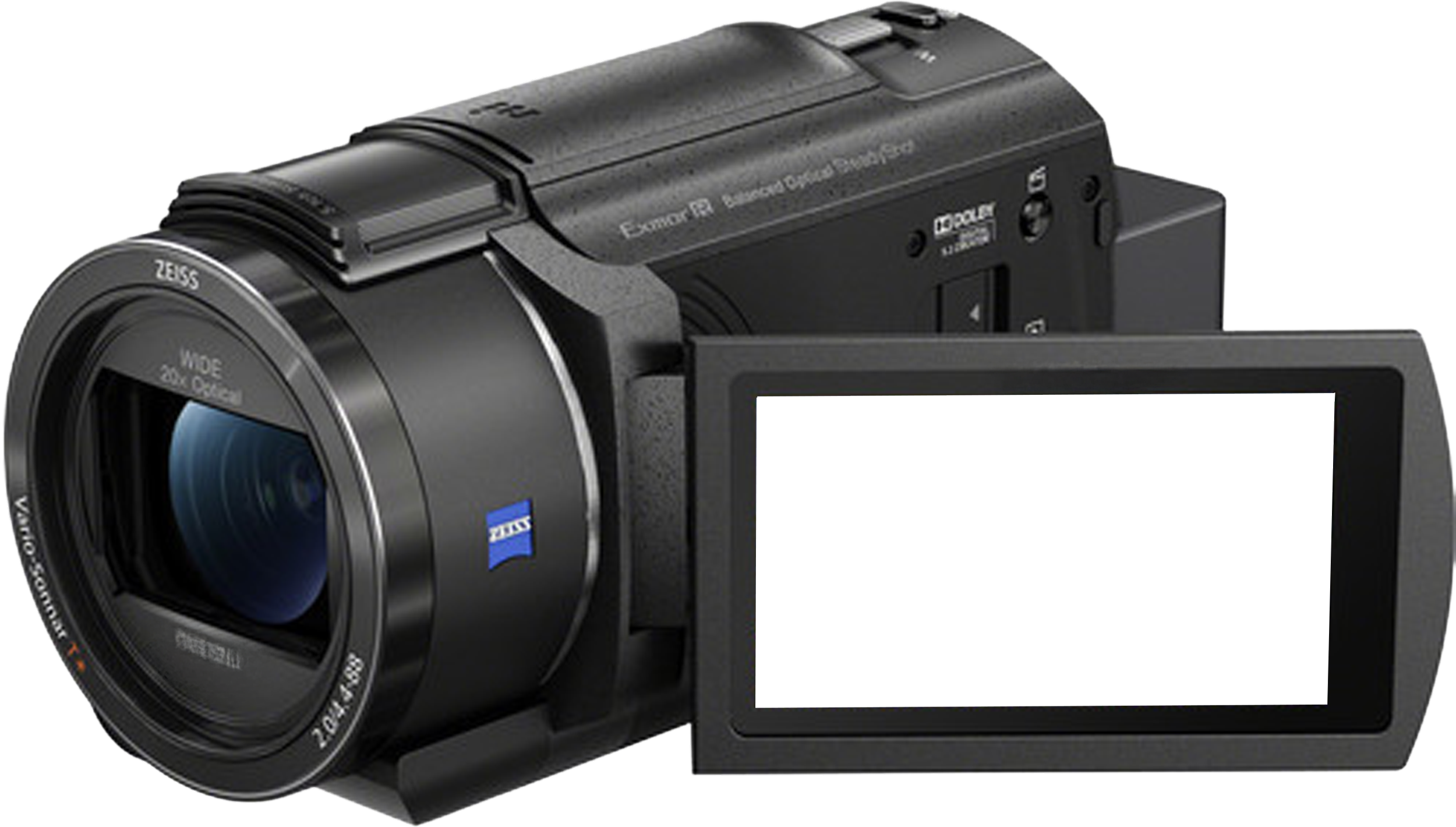 A professional digital camcorder with a detachable flip-out screen.