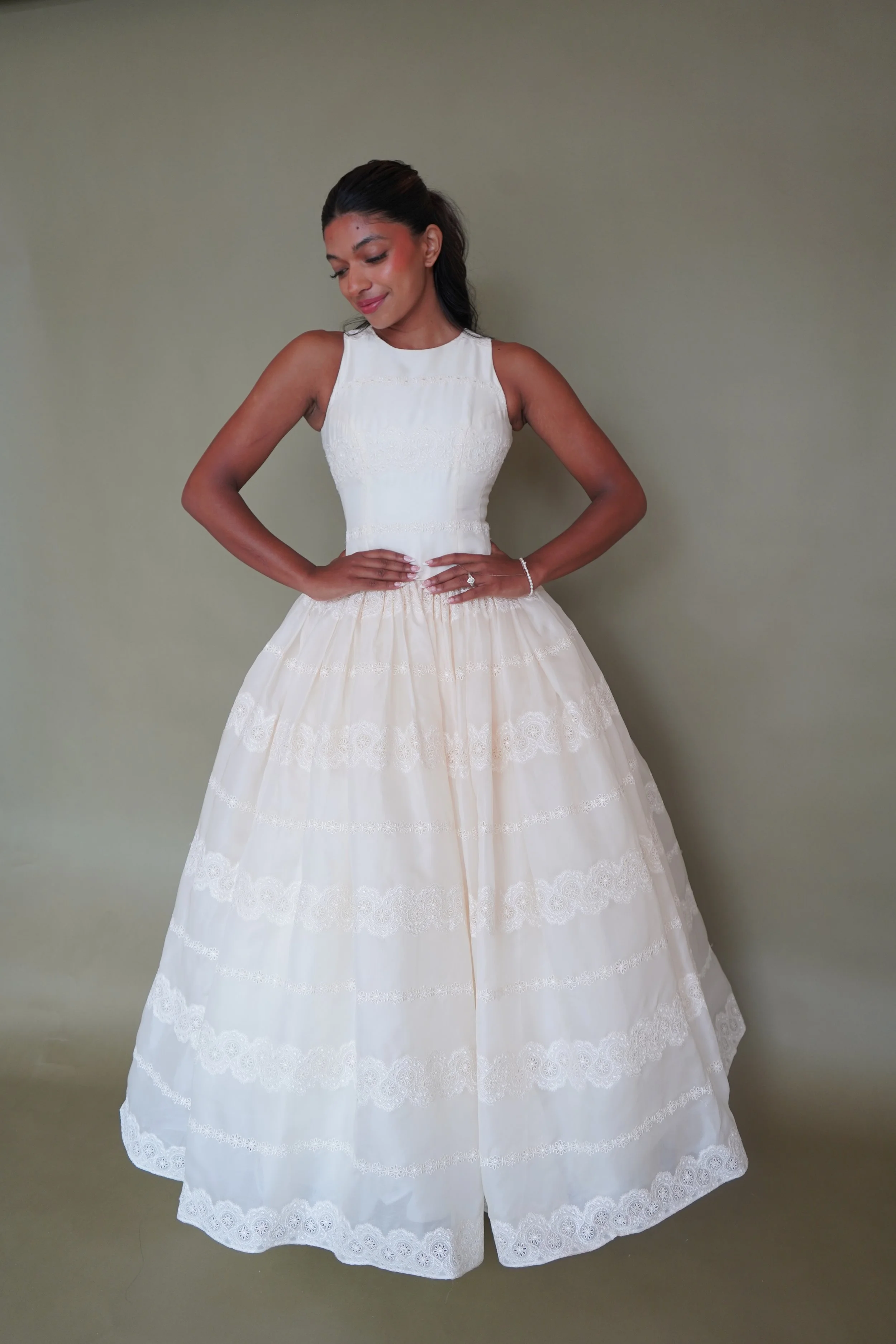 Vintage 1990s Lazaro Silk Organza Daisy Lace A-Line Wedding Gown