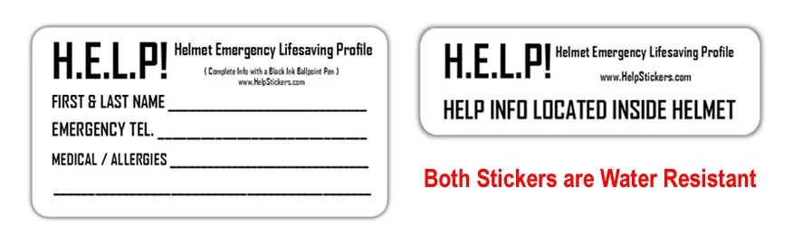 Our HELP Helmet Emergency Lifesaving Profile hard hat stickers are water-resistant. They will provide the necessary information to first responders when an employee is injured and/or unconscious and needs immediate medical assistance.