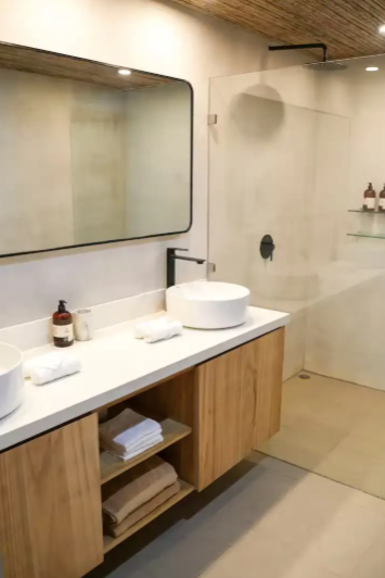 bathroom vanity and shower