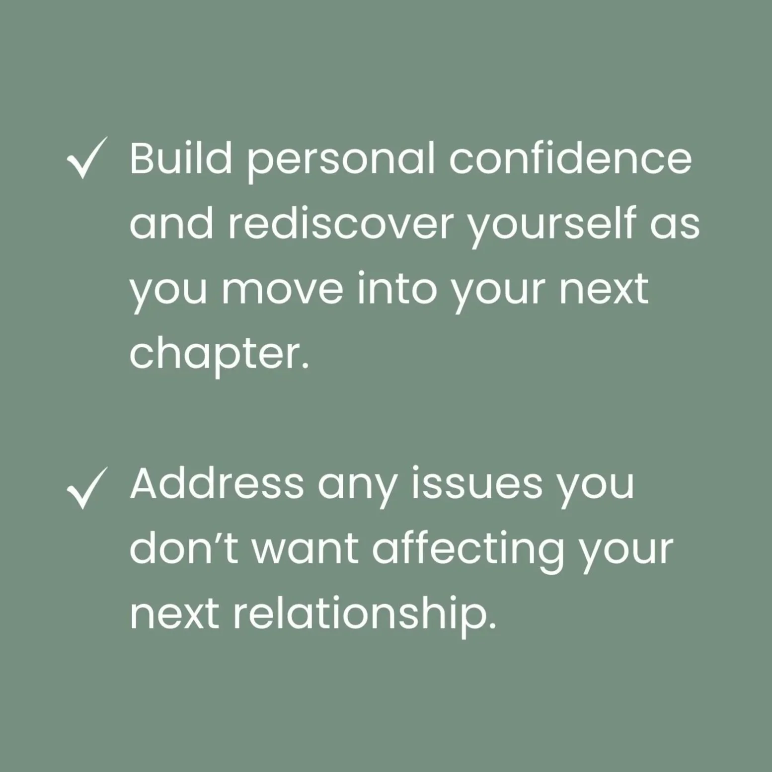 Inspirational mobile app quote with checklist: "Build personal confidence and rediscover yourself as you move into your next chapter."