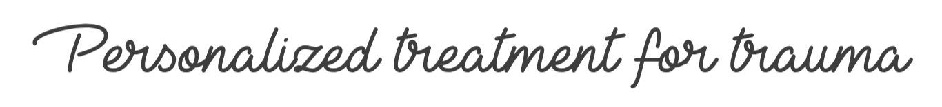 Text that reads "Personalized treatment for trauma" with a black background