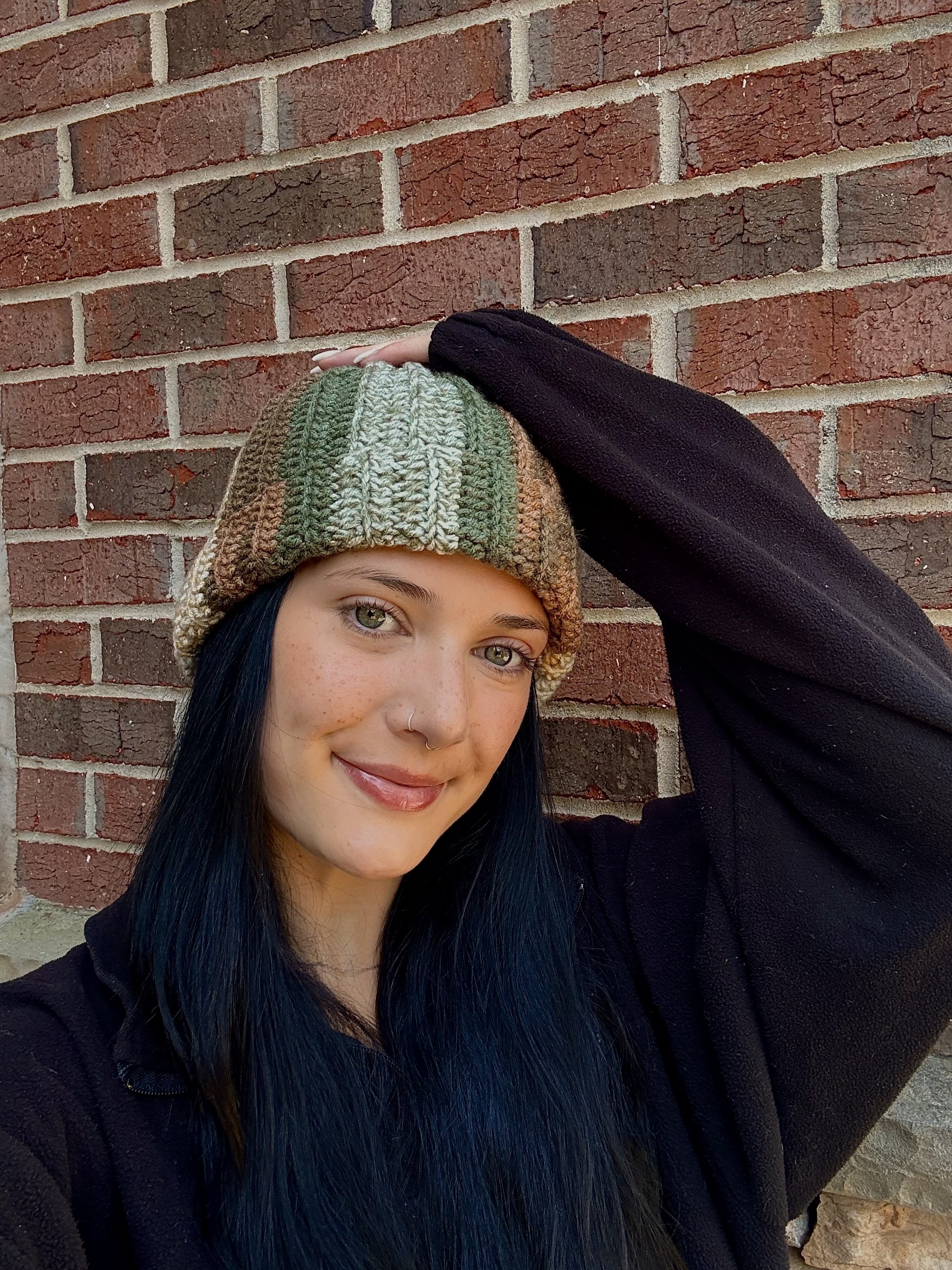 Green, Tan, and Brown Multi-Colored Beanie
