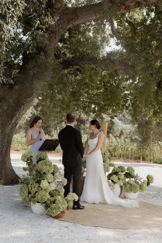 Organisation de mariage: échange d'alliances lors d'une cérémonie laïque sur mesure. Wedding planner pour une réception privée élégante.