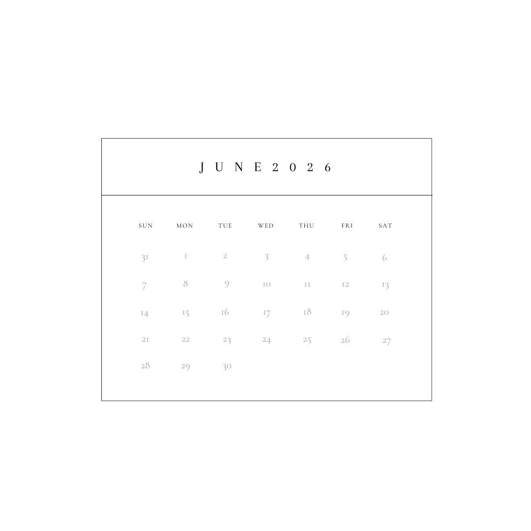 A calendar page displaying June 2026 with the days of the week and dates organized in a grid.
