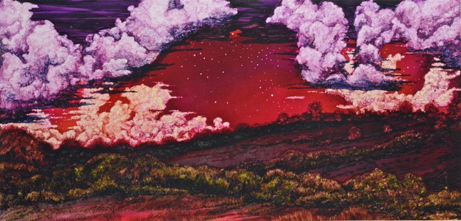 Red Night,
Alcohol ink on digital styrene,
12 x 25 in.