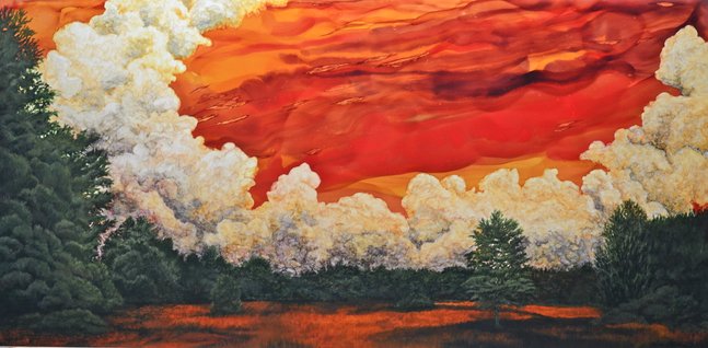 Tomorrow’s Cloud, Alchohol ink on digital styrene, 25 x 50 in.
