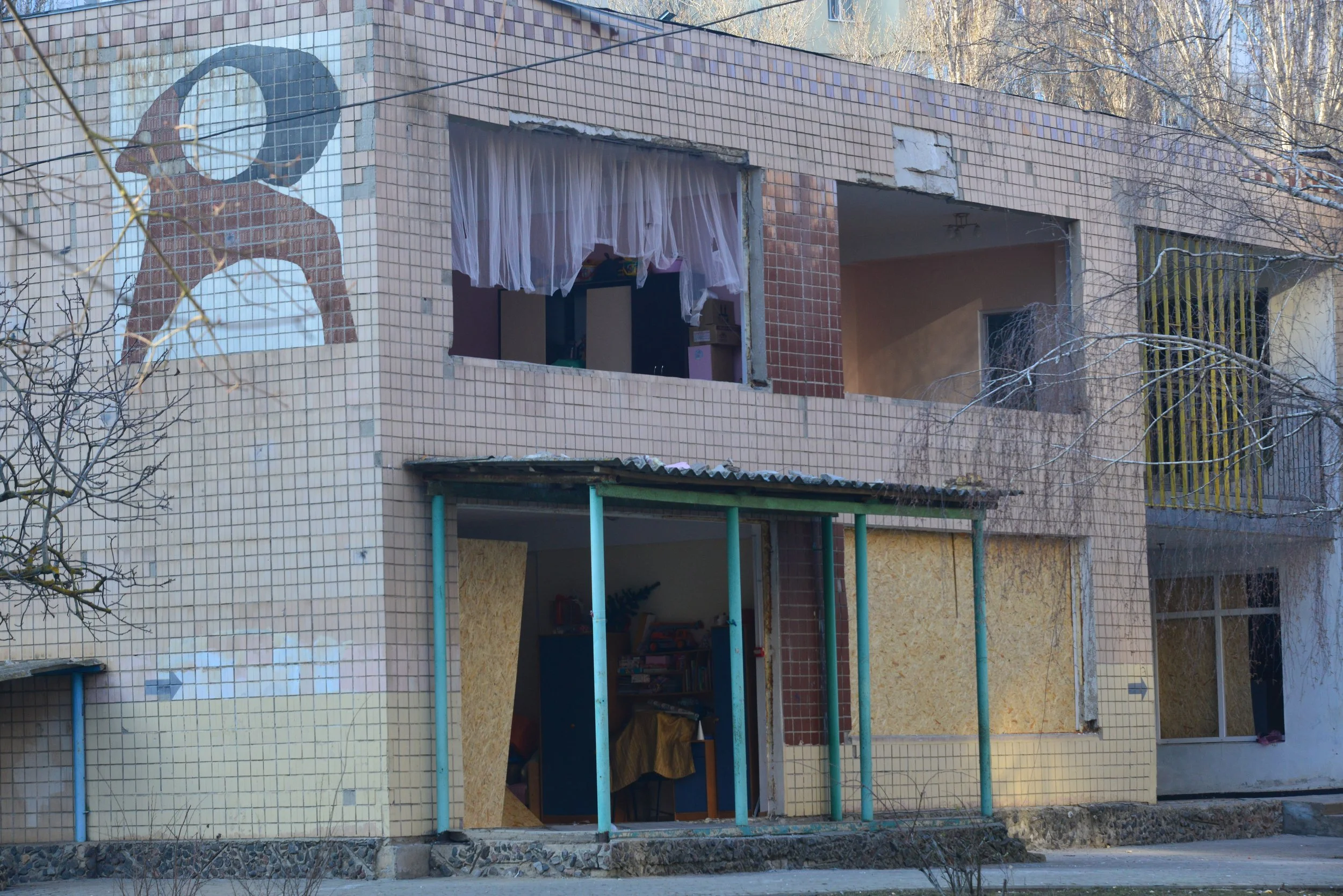 Destroyed kindergarten, Nataliia Mykhailenko