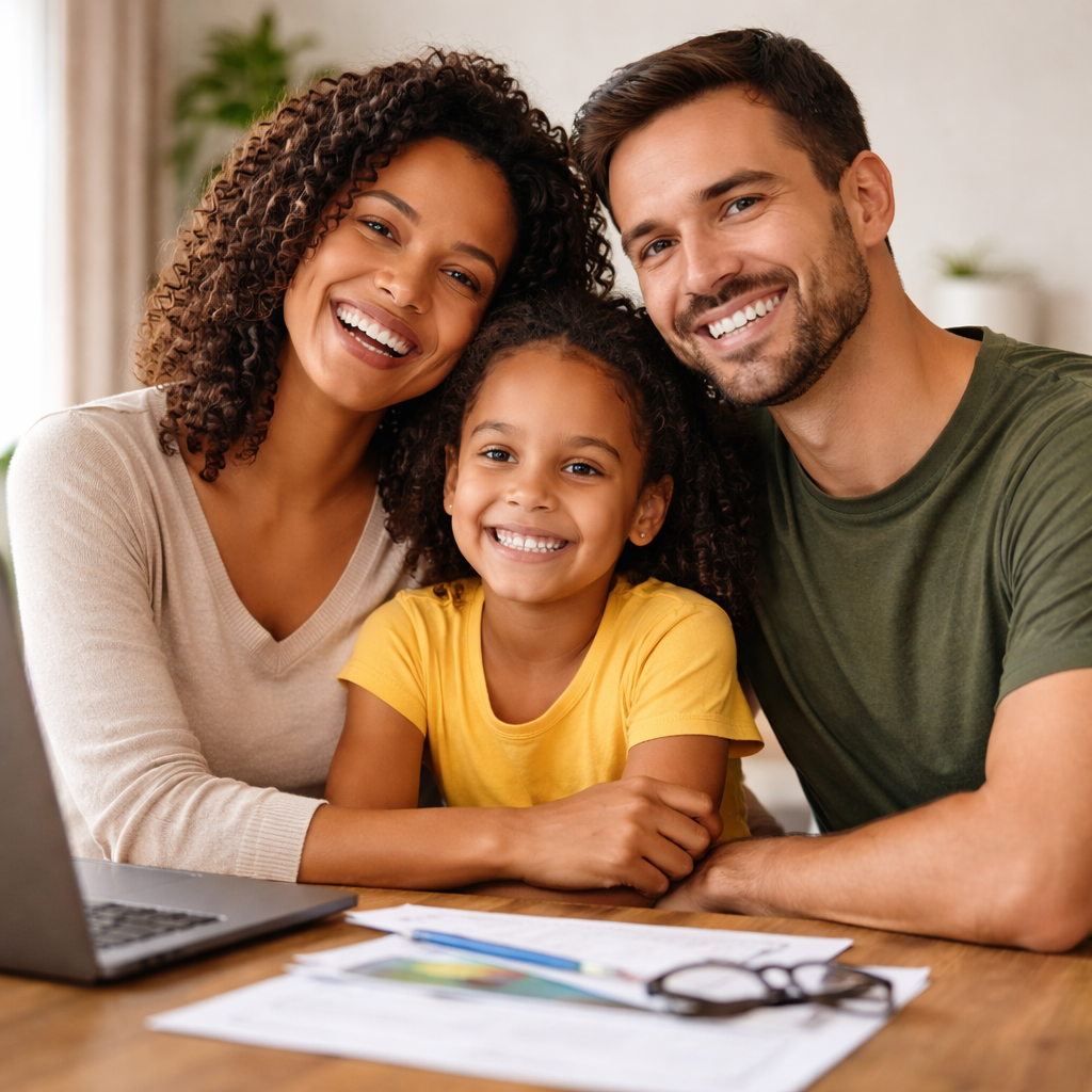 A family looking at health insurance options
