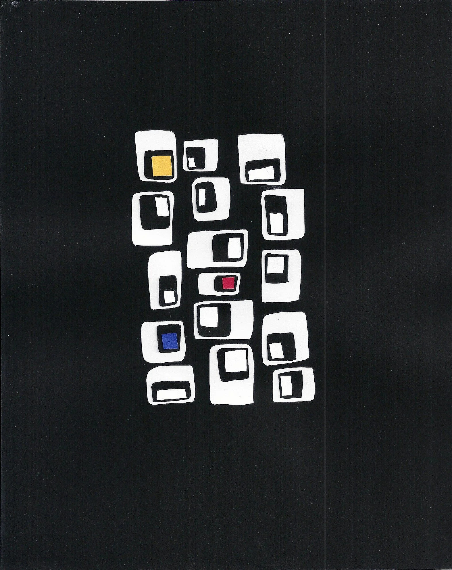 hand cut collage primary colors black background mosiac-like Debbi Spranza Original Art tiled american anthem may not be used without permission Hand cut Collage