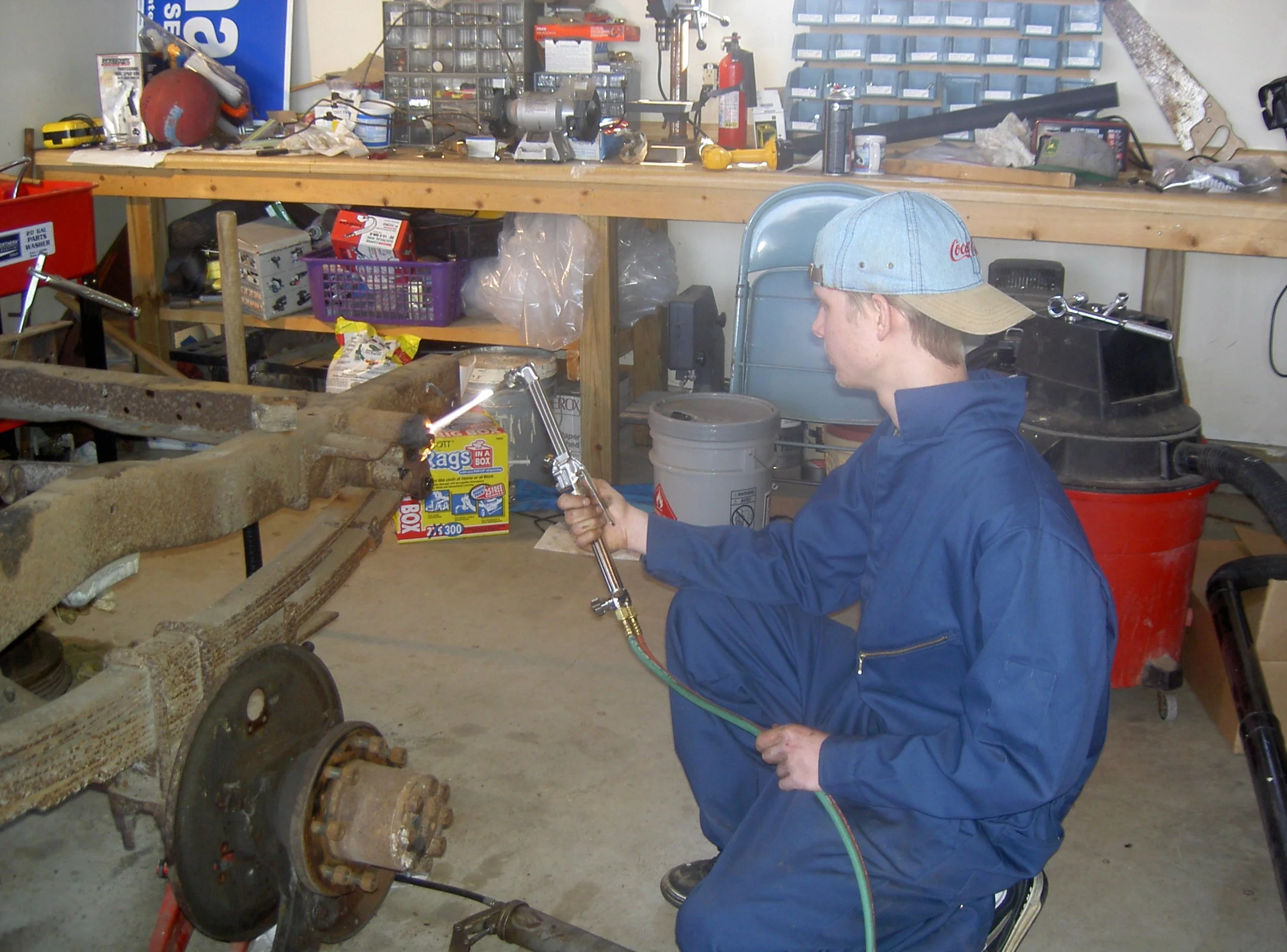 Matthew working oh his 1949 Chevy