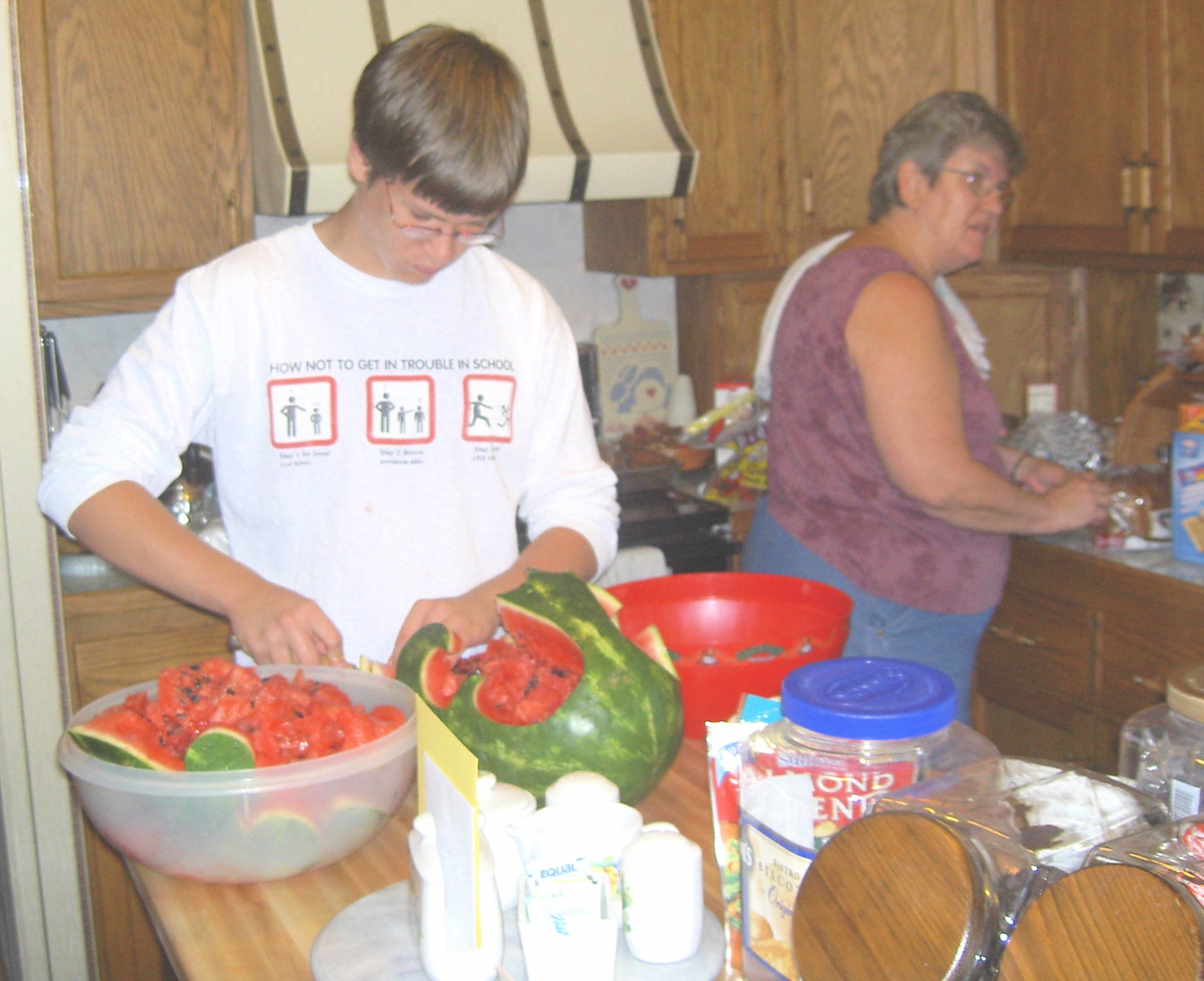 Justin cooking with grandma
