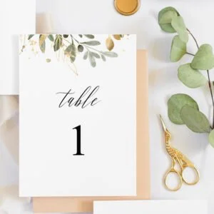 Gold Greenery Table Numbers | Set of 30 | 5×7