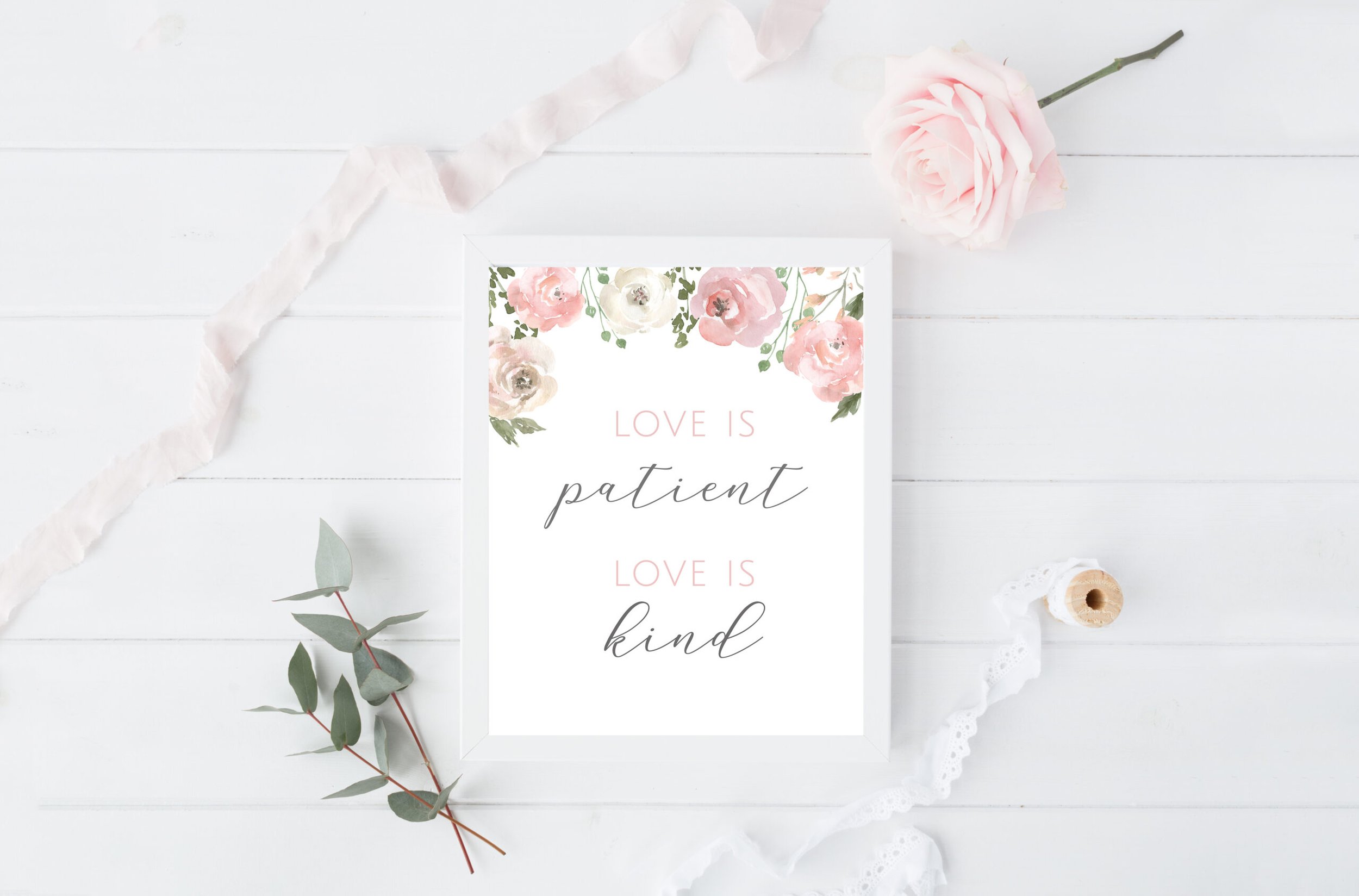 Love is Patient - Blush Floral Wedding Printable, (8×10)