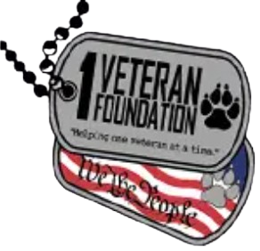 Dog tags with the Veterans Foundation logo, American flag design, and phrases supporting veterans.