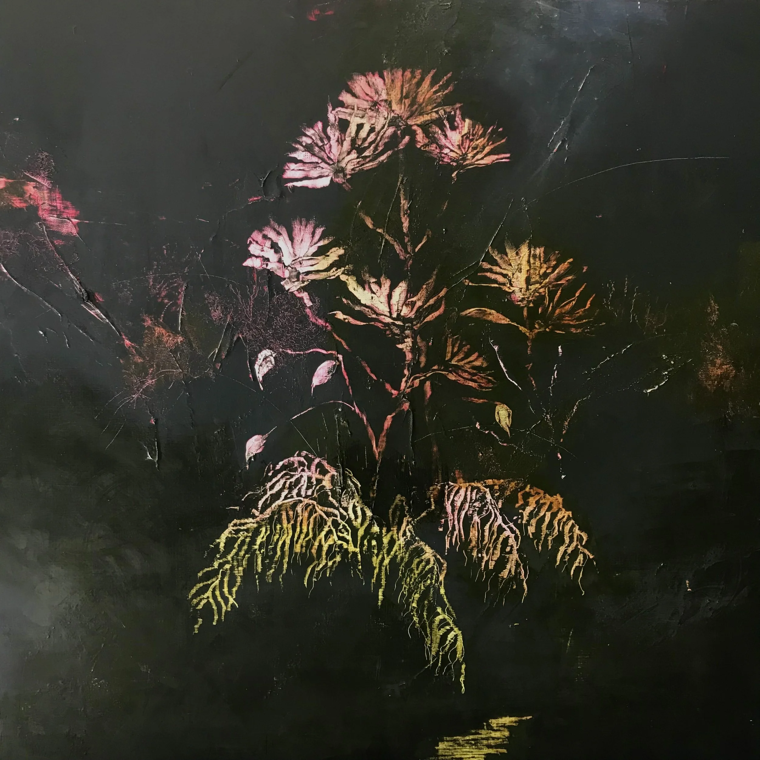 LOVE ON A SMOKEY NIGHT; 36x36in. SOLD