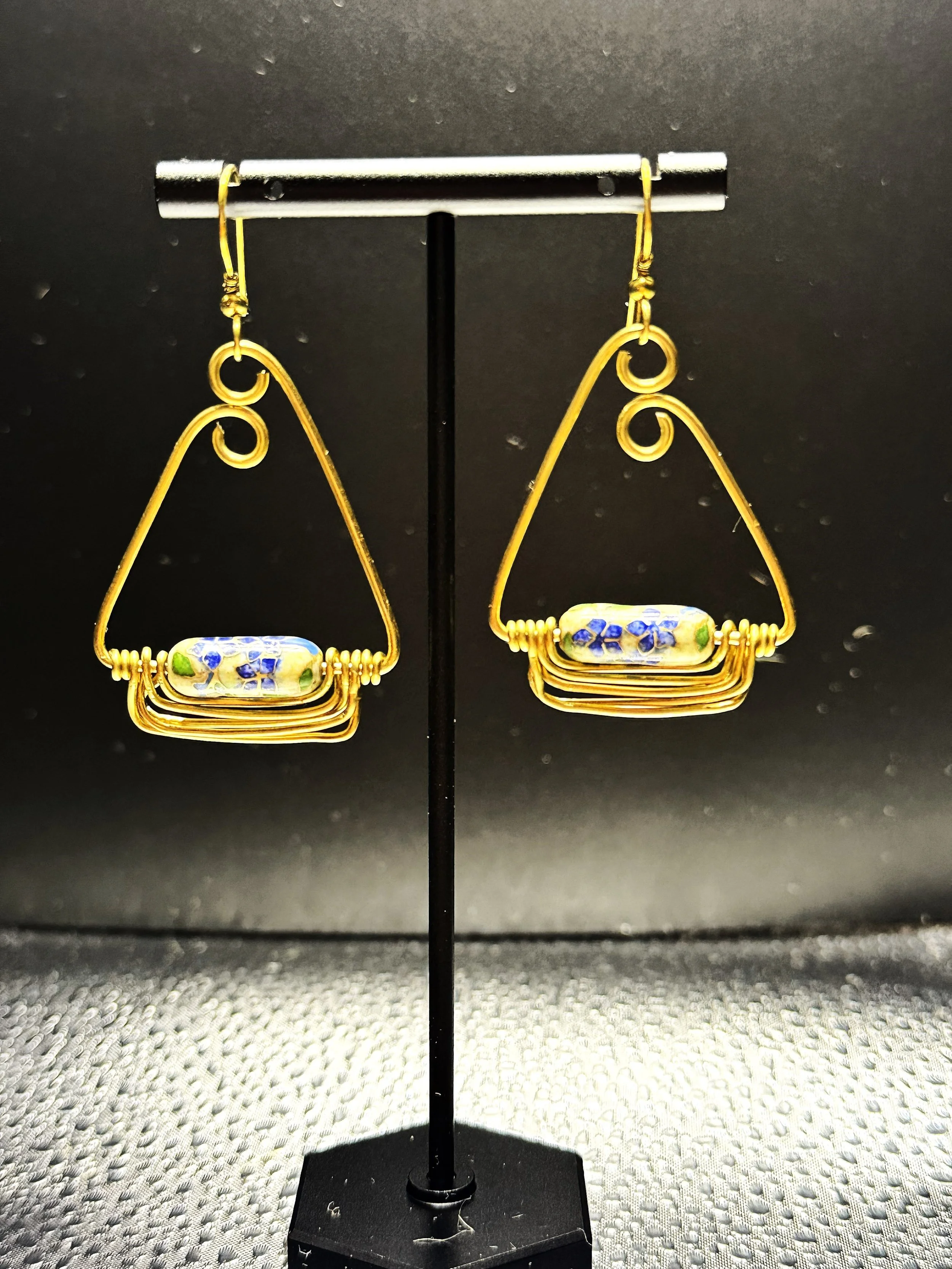 Brass Floral Bead Earrings