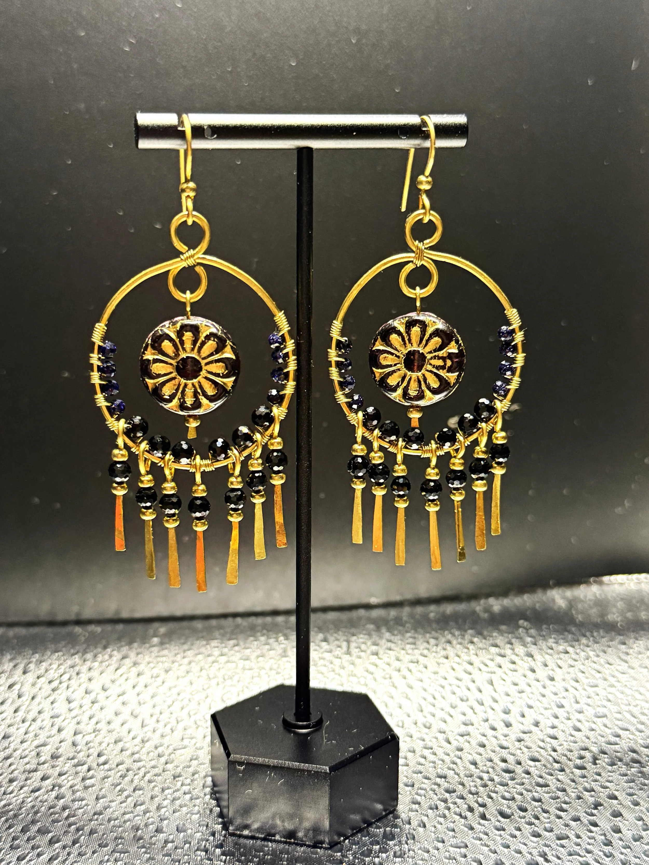 Red Brass Beaded Earrings