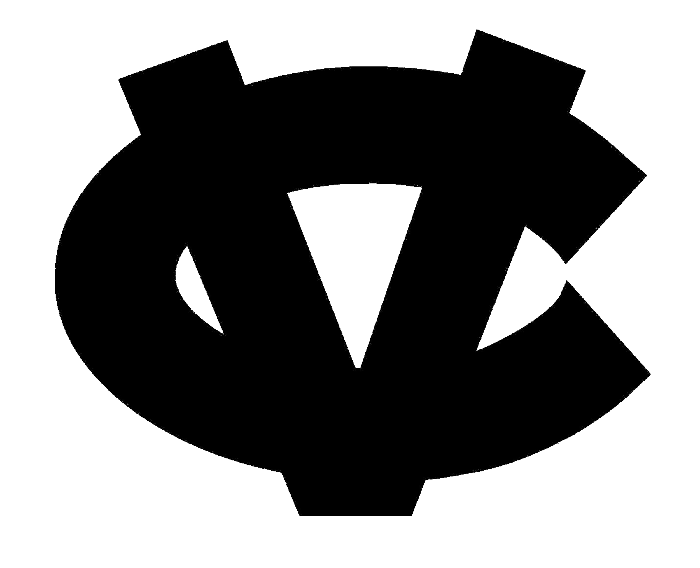 Black and white outline of a circular superhero emblem with a stylized letter 'V' in the center.