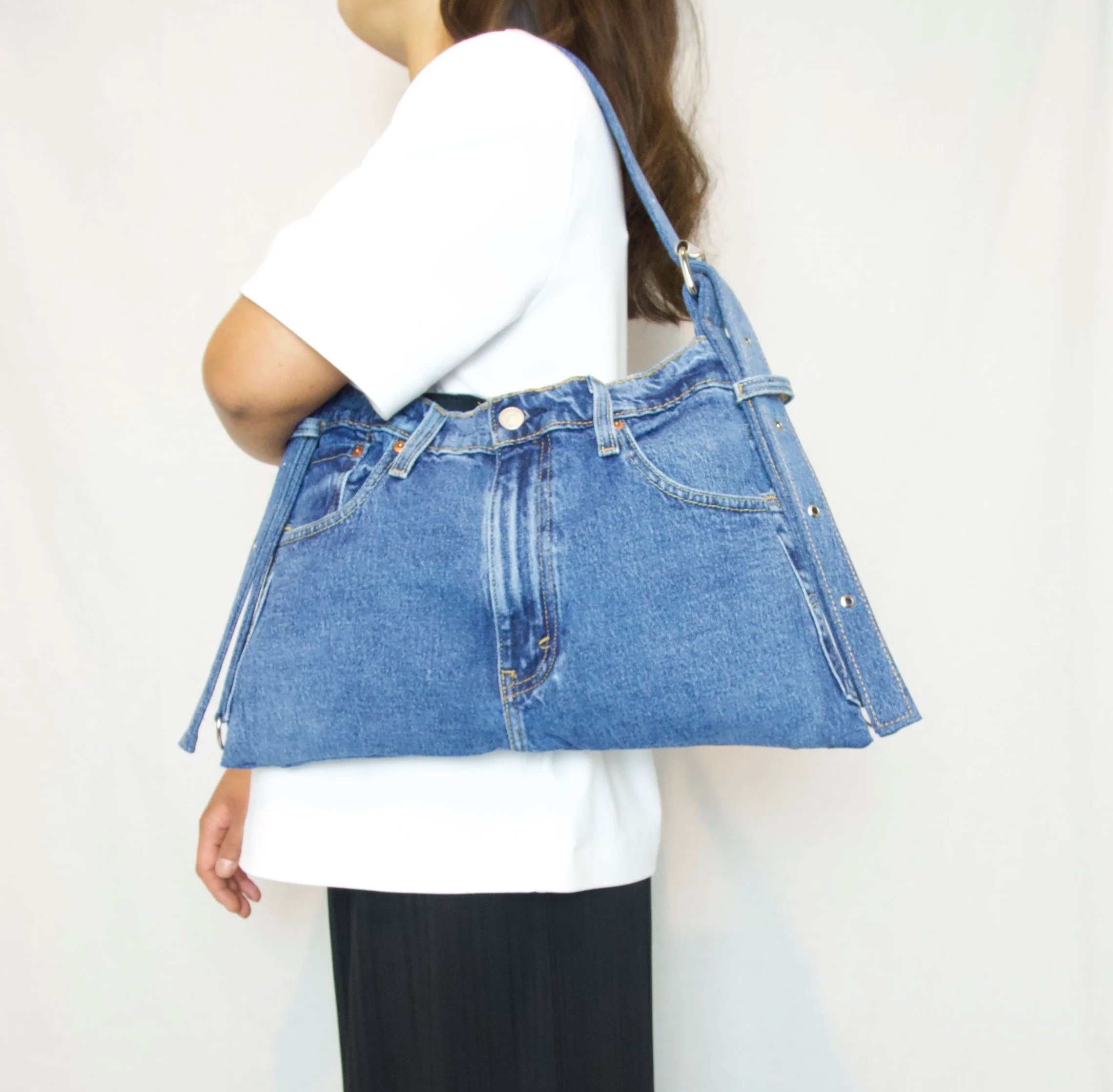 French Blue Upcycled Levi Bag