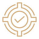 A checkmark inside a target-like crosshair symbol