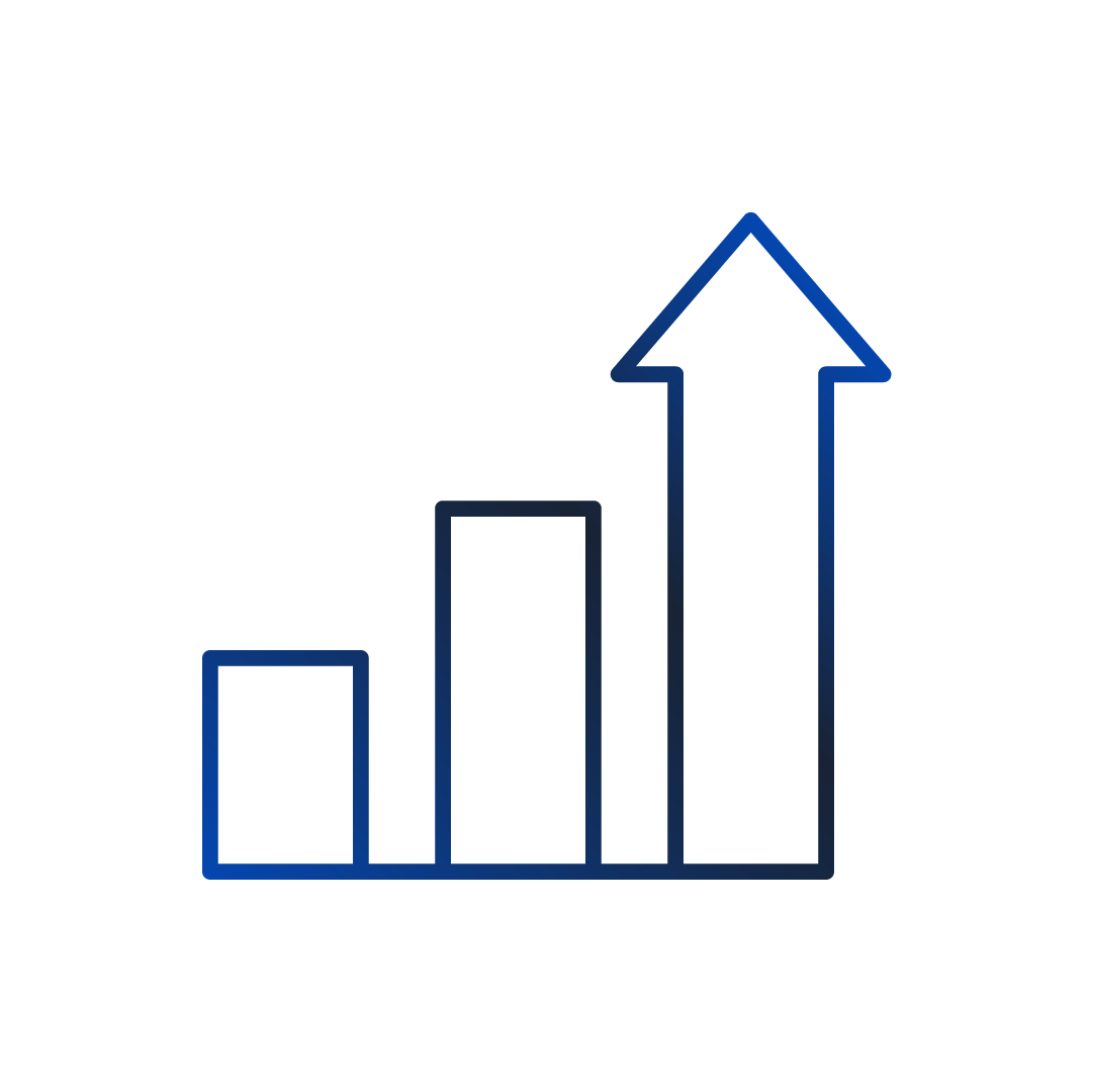 Bar graph with four blue bars increasing in height from left to right.