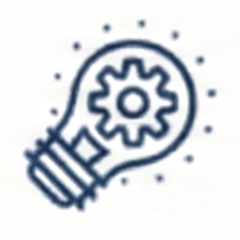 Illustration of a lightbulb with gears inside, symbolizing ideas and innovation.