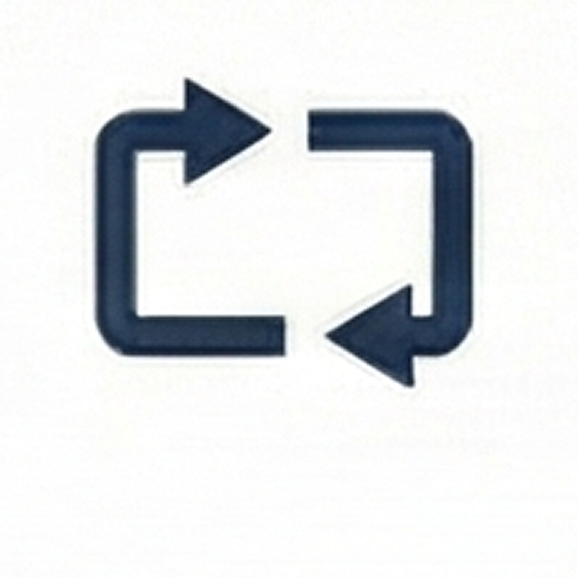 A black or dark blue recycling symbol with two arrows forming a square, with one arrow pointing clockwise and the other pointing counterclockwise.