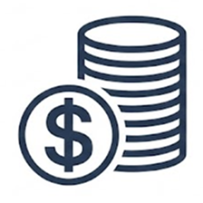 Stack of coins and a coin with a dollar sign