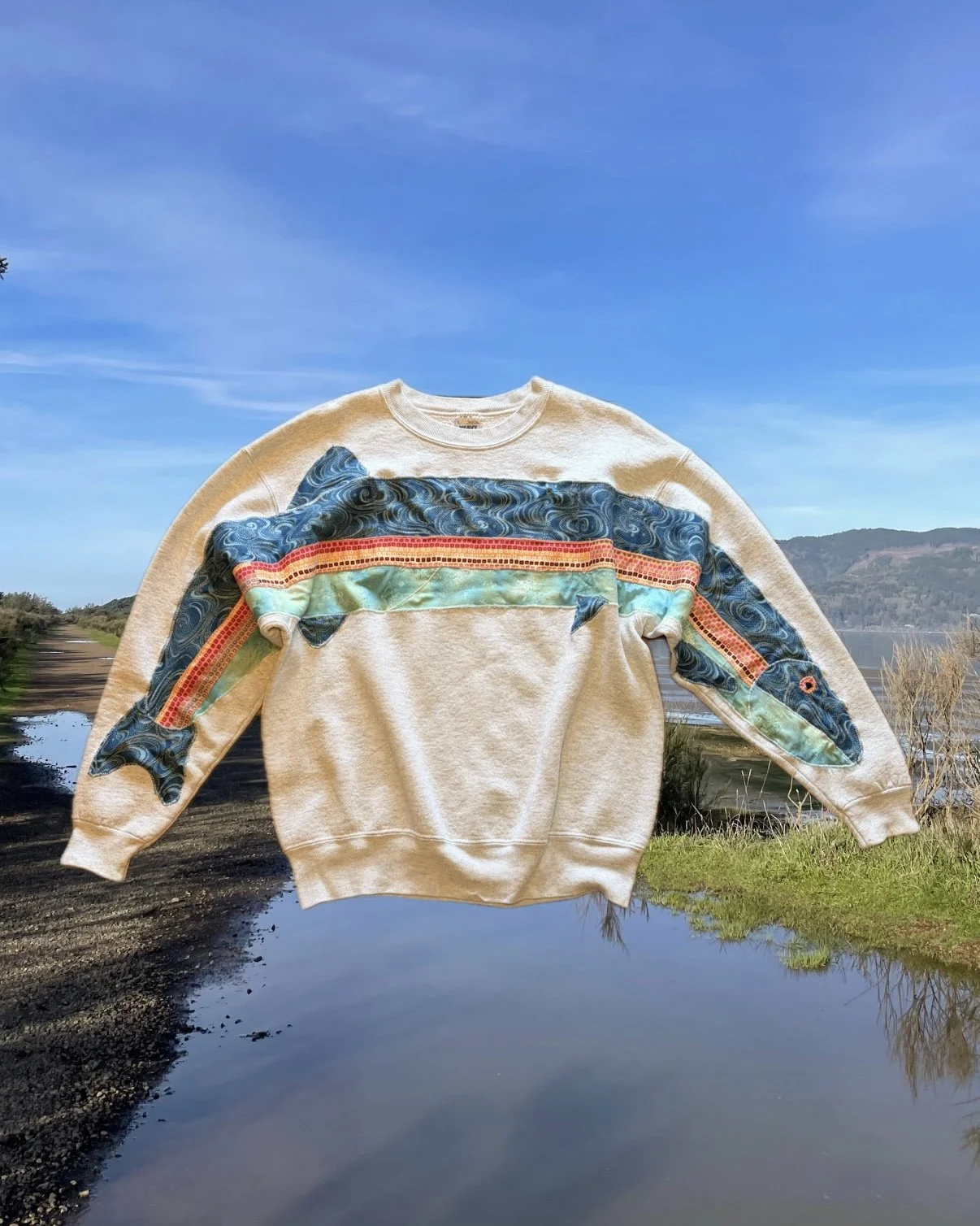 "It Was Thisss Big" Patchwork Crewneck