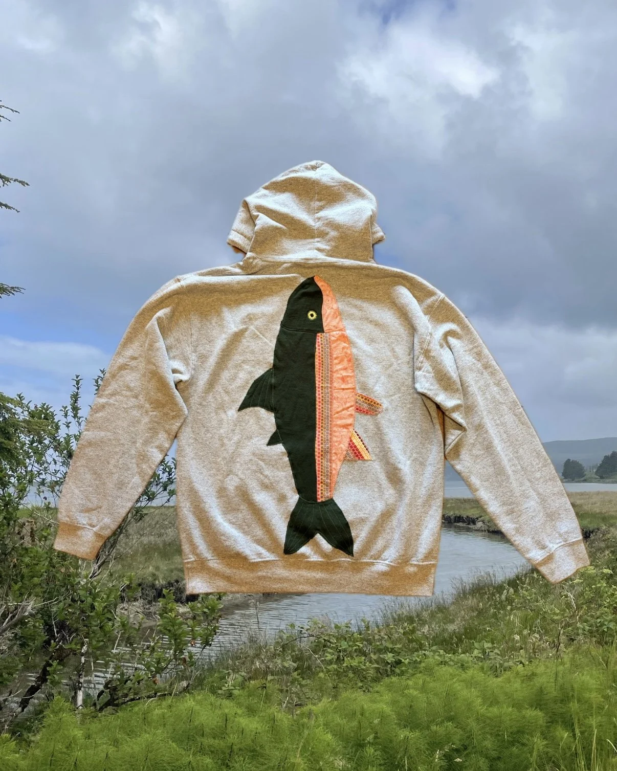 "Sunset Salmon" Patchwork Hoodie