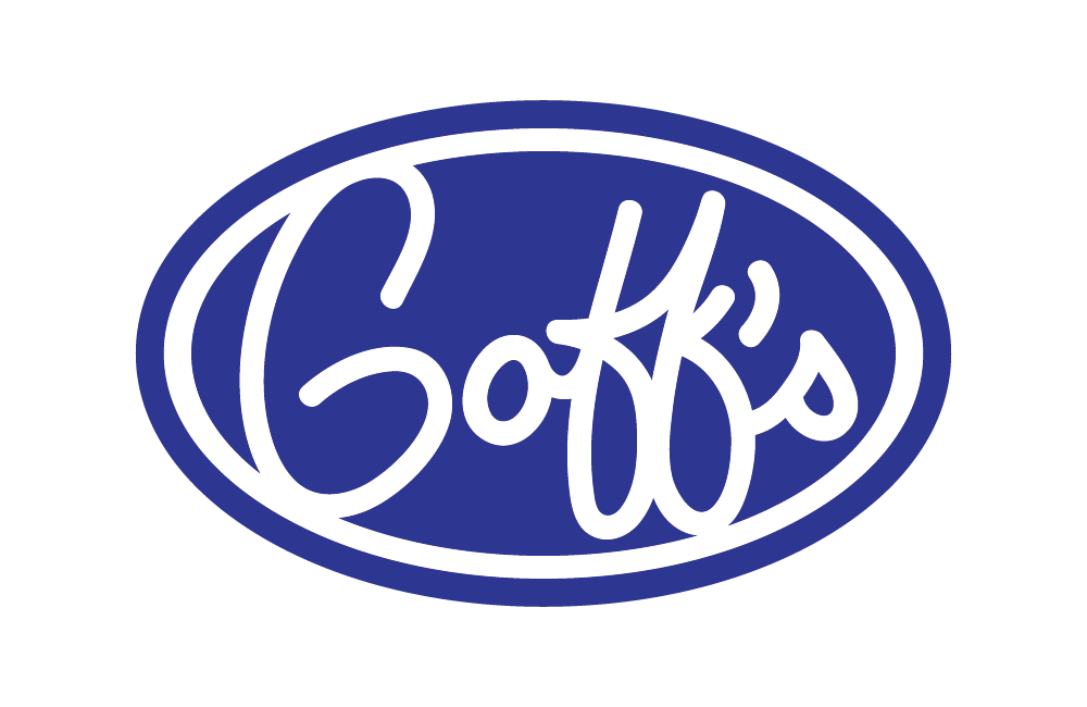 Coff's logo in white lettering on a blue oval background.