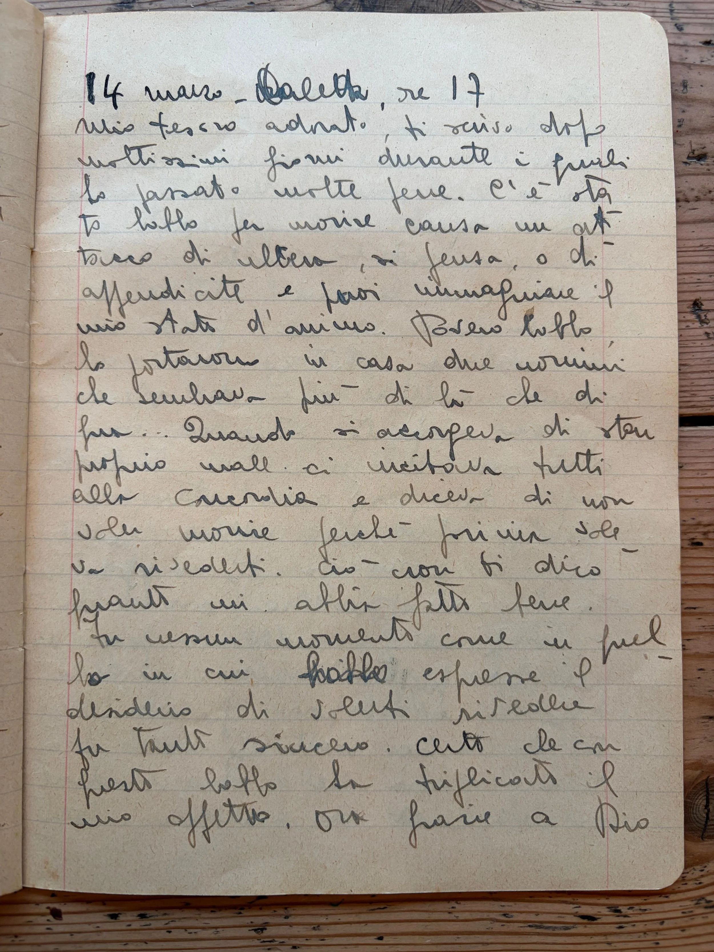 DIARIO 2. 14 Marzo 1944, 5pm. “Spegnendomi poco a poco”