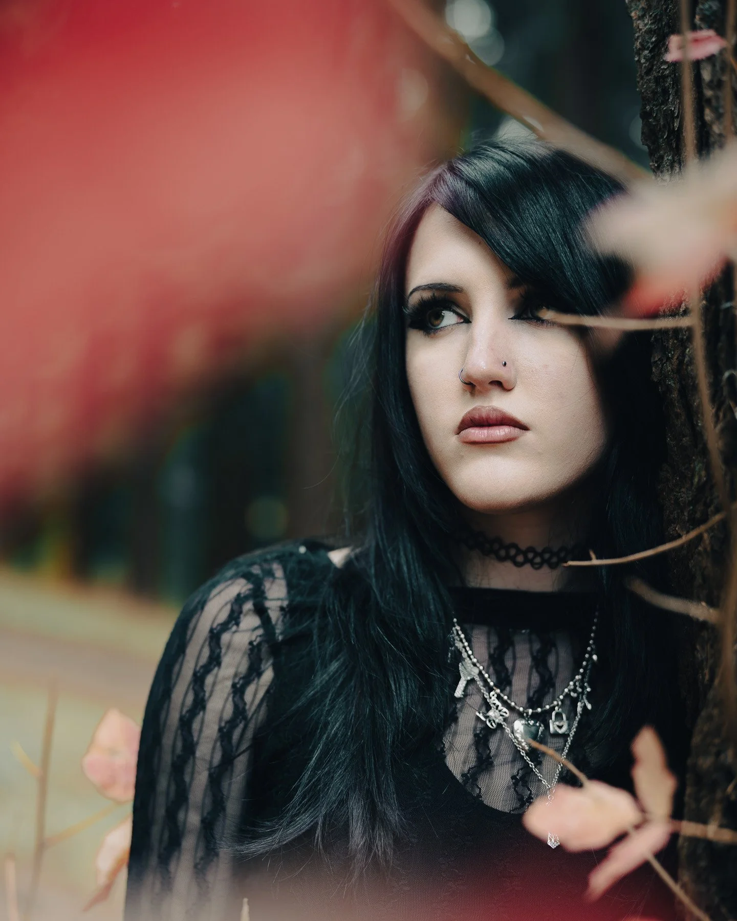 Close up portrait of a moody girl in all black