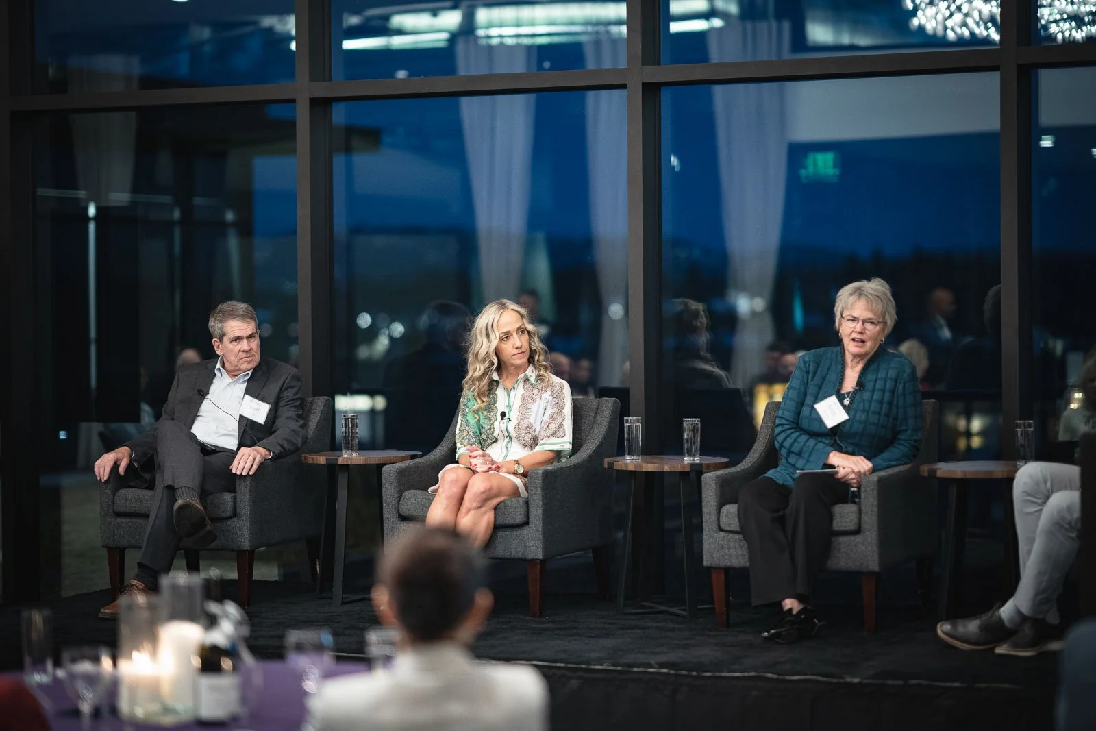 Event photography for Laurie Baedke on stage with fellow panel members