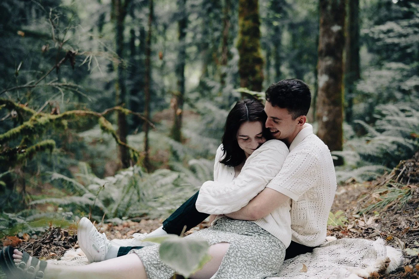 Hoyt Arboretum engagement photos in a forest