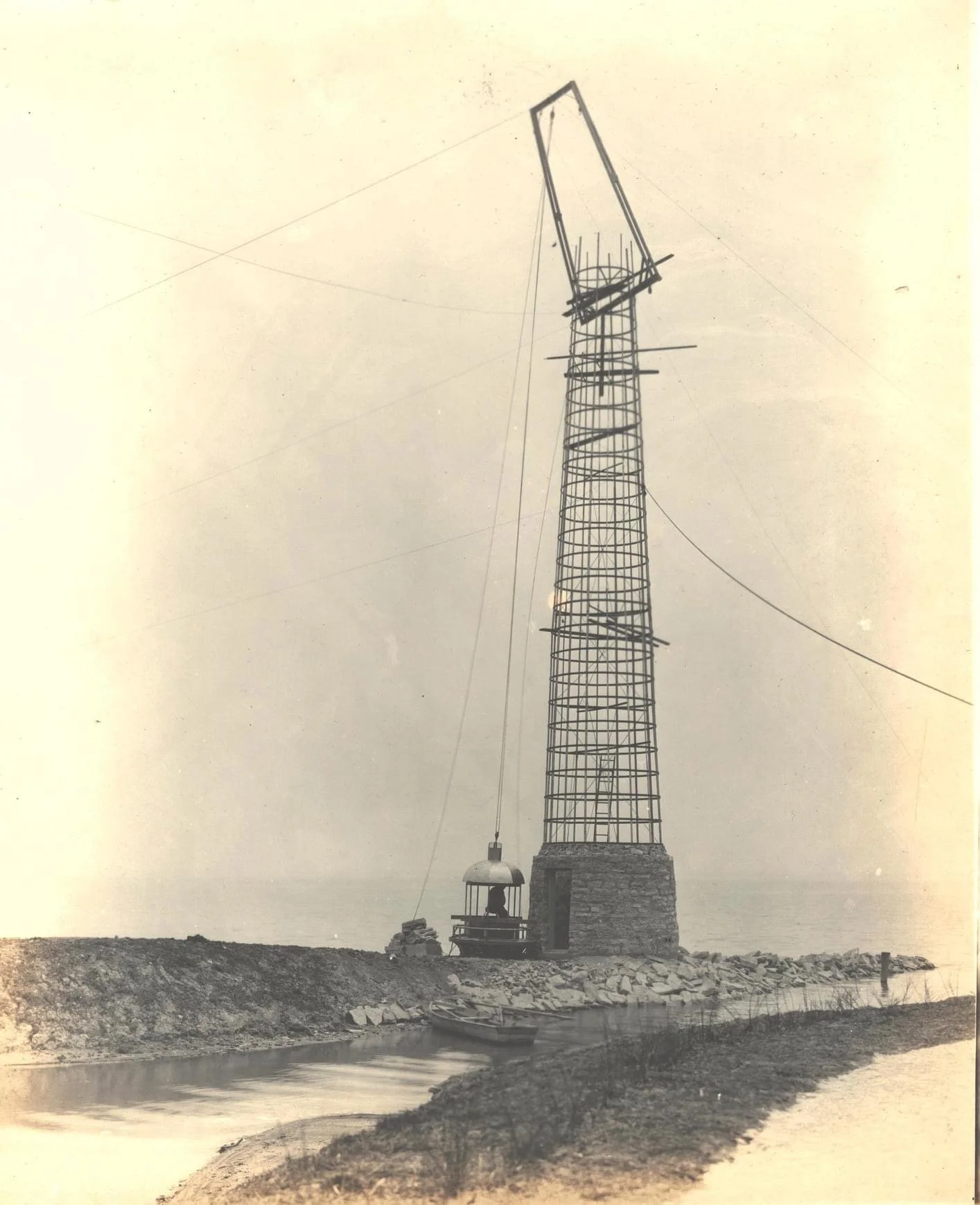 Historic image of the Northwood Lighthouse under construction