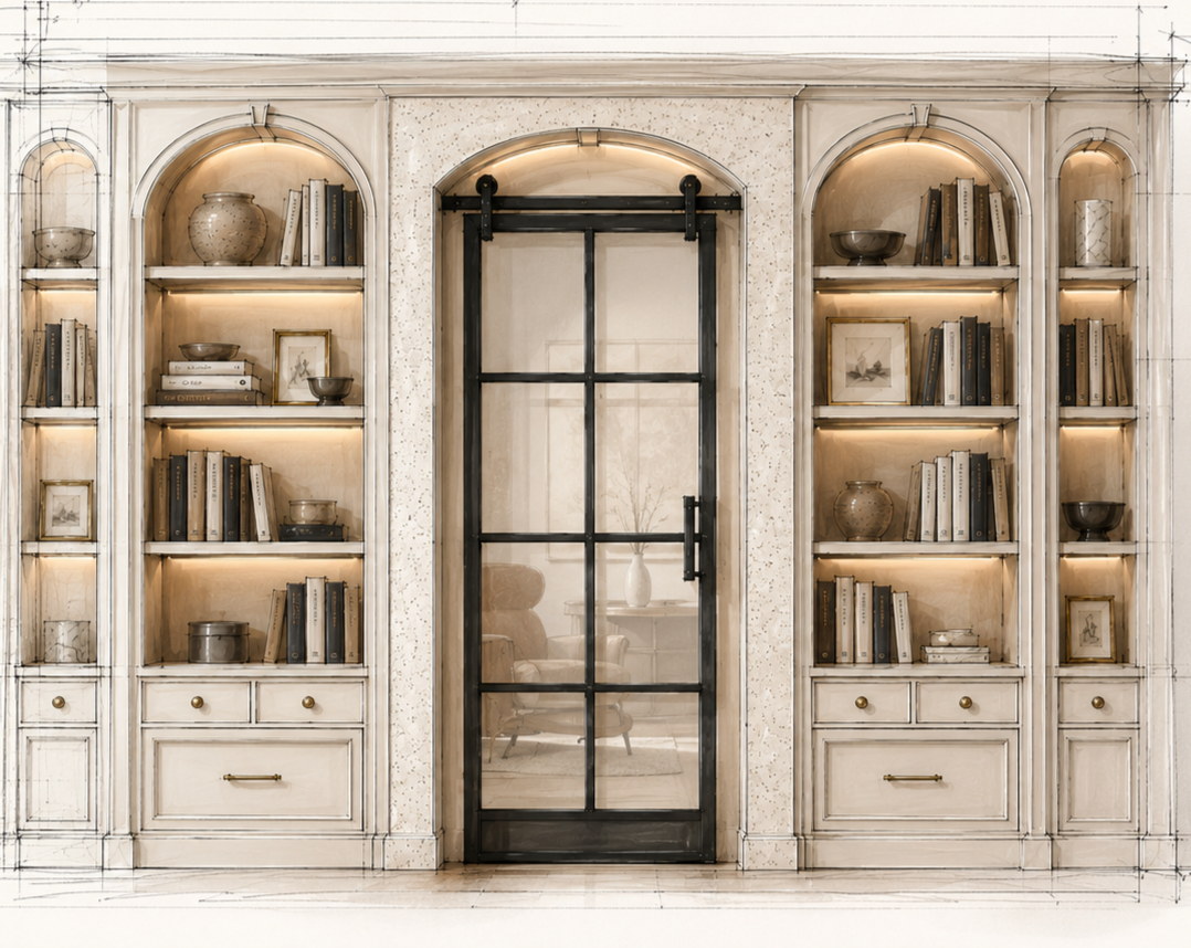 Bookcases and barn door concept