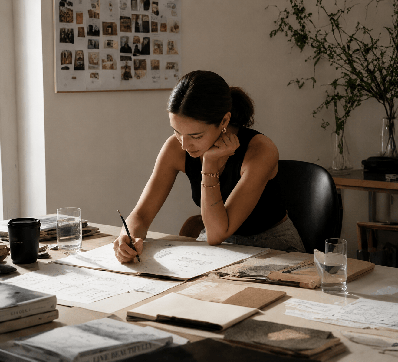 woman working on floor plans