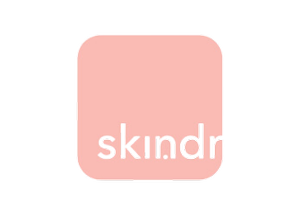 Een roze vierkant met de tekst 'skindr' in zwarte letters