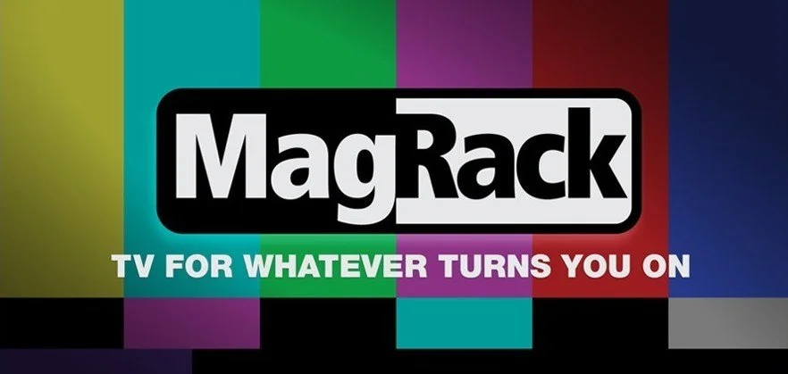 A colorful TV test pattern with the logo 'MagRack' and the tagline 'TV for whatever turns you on.'