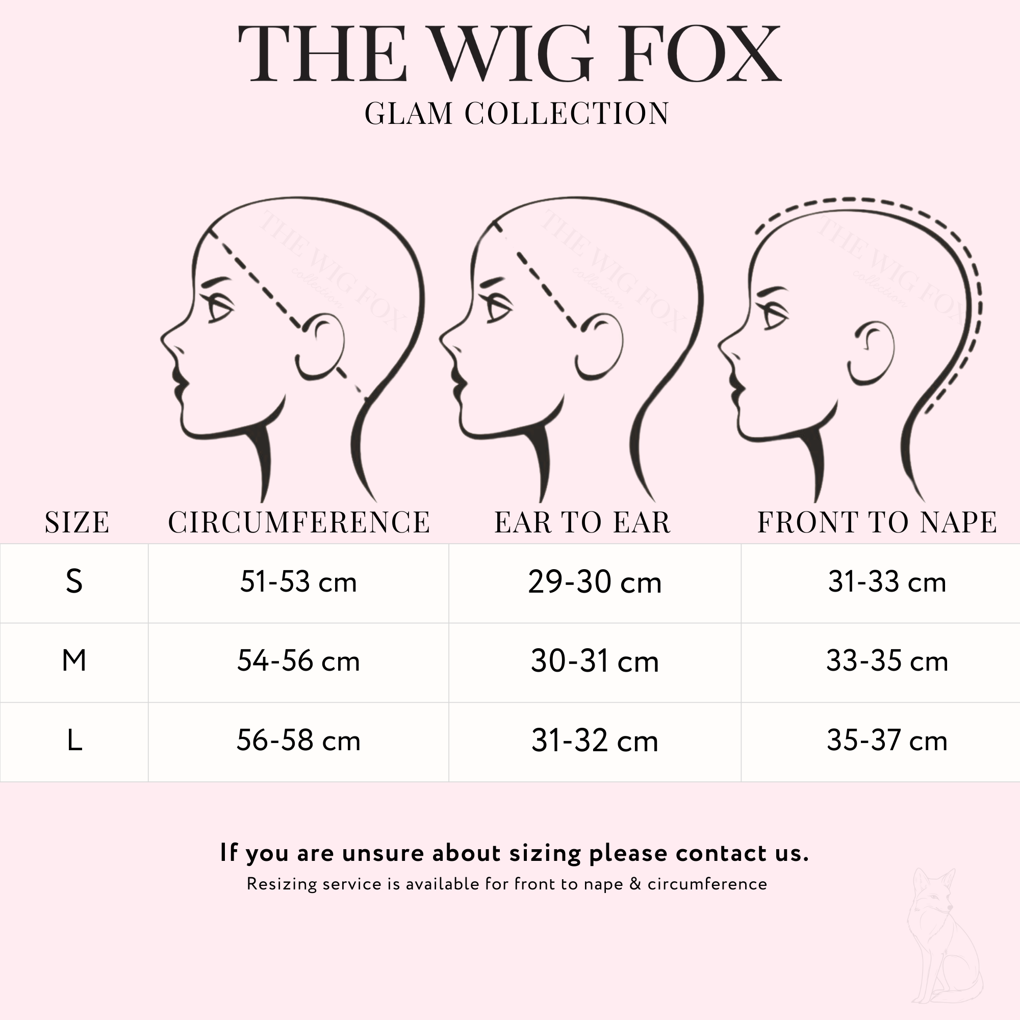 The Wig Fox Size Chart